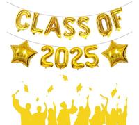 Class of 2025 Balloons, 16 Inch Gold Congrats Grad Banner Balloons Decor with Star Balloon, Hanging Foil Letter for Leavers Class of 2025 Graduation Party Decorations