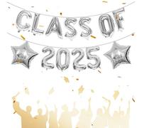 Class of 2025 Balloons, 16 Inch Silver Congrats Grad Banner Balloons Decor with Star Balloon, Hanging Foil Letter for Leavers Class of 2025 Graduation Party Decorations