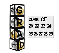 Class of 2025 Decorations Black Graduation Balloon Box Kit, with Letters" Grad","So Proud of You" and" Class of 2025", UNIIDECO Grad Party Decoration Supplies, with Black Gold Silvers Balloons