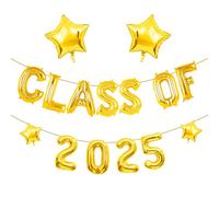 CLASS OF 2025 Graduation Balloons - 12 Pcs Letter & Gold Star Prom Decorations, Foil Backdrop Banner for High School College Grad Parties, Leavers Party Supplies 2025