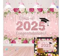 Class of 2025 Graduations Backdrop Pink Rose Gold Congrats Grad Party Background for Prom 2025 Graduation Party Decorations Background (8x6FT: 96x72 inch)