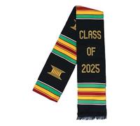 Class of 2025 Kente Cloth Graduation Stole Made in Ghana, Black, One Size