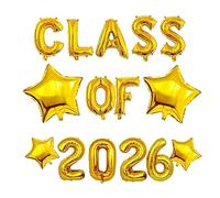 Class of 2026 Balloons, 16 Inch Gold Foil Graduation Decorations with Congrats Grad Banner and Star Balloons, Leavers 2026 Decor for School College University Prom Supplies