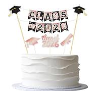 Class of 2026 Cake Topper Banner - Pre-strung Congrats Grad 2026 Graduation Party Decorations - 6pcs Rose Gold Black Congratulations Cake Bunting Banner & Cupcake Toppers -