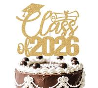 Class of 2026 Cake Topper, Congrats Grad Cake Decor, So Proud of You, 2026 High School College Graduation Party Decorations Supplies Gold Glitter