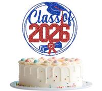 Class of 2026 Cake Topper, Congrats Grad Cake Topper, Happy Graduation, Congratulations 2026 High School College University Graduation Party Decorations (Blue and Red)