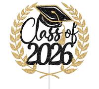Class of 2026 Cake Topper, Congrats Grad Decorations, You Did It, 2026 High School College University Graduation Party Decoration Supplies Black & Gold Glitter
