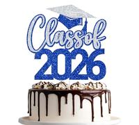 Class of 2026 Cake Topper, Congratulations Graduation Cake Decorations, 2026 Congrats Grad Cake Topper, So Proud of You, High School Graduation Party Decorations (Blue and Silver)