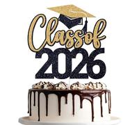 Class of 2026 Cake Topper, Congratulations Graduation Cake Decorations, 2026 Congrats Grad Cake Topper, So Proud of You, High School Graduation Party Decorations (Black and Gold)