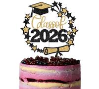 Class of 2026 Cake Topper, Star Themed Graduation Decorations, Congratulations High School/College/University Grad Decor, 2026 Congrats Grad Party Decoration Gold & Black Glitter