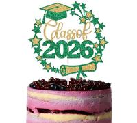 Class of 2026 Cake Topper, Star Themed Graduation Decorations, Congratulations High School/College/University Grad Decor, 2026 Congrats Grad Party Decoration Gold & Green Glitter