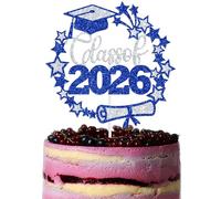Class of 2026 Cake Topper, Star Themed Graduation Decorations, Congratulations High School/College/University Grad Decor, 2026 Congrats Grad Party Decoration Silver & Blue Glitter