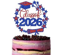 Class of 2026 Cake Topper, Star Themed Graduation Decorations, Congratulations High School/College/University Grad Decor, 2026 Congrats Grad Party Decoration Red & Blue Glitter