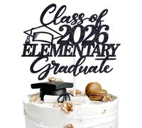 Class of 2026 Elementary Graduate Cake Topper, Next Stop Middle School, 5th Grade Grad, Elementary Gradaute Graduation Party Decorations Supplies, Black Glitter