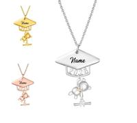 Class of 2026 Graduates Engraved Name and Birthstone Personalised Cute Bear Graduation Necklace, Customized Birthstone Year Necklaces, Graduation Cap Name Necklace Personalized, for Women Daughter Her