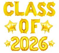 CLASS OF 2026 Graduation Balloons - 12 Pcs Letter & Gold Star Prom Decorations, Foil Backdrop Banner for High School College Grad Parties, Leavers Party Supplies 2026