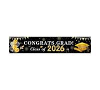 Class of 2026 Graduation Banners Black Gold Polyester Fabric Graduation Backdrop for Ceremony Party Decors 200X40Cm Petroleum Background