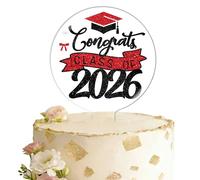Class of 2026 Graduation Cake Topper Acrylic Graduation Decorations, Congrats Grad Cap Diploma Cake Decorations for High School College Senior Grad Party Supplies - Red and Black