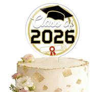 Class of 2026 Graduation Cake Topper Acrylic Graduation Decorations, Congrats Grad Cap Diploma Cake Decorations for High School College Senior Grad Party Supplies - Black and Gold