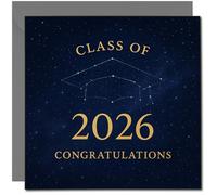 Class of 2026 Graduation Congratulations Card - Starry Night Mortarboard Constellation Design - Square 145mm x 145mm -, Includes Dark Grey Envelope