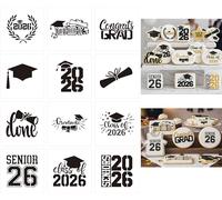 Class of 2026 Graduation Cookie Stencils, 4X4In12Pcs Style-Congrat GRAD/Mortarboard/Diploma/Done/You Did It/Senior 2026 Stencil for Baking, Royal Icing, Sugar Cookies, Cupcakes, Cards Decorating Tools