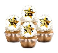 Class of 2026 Graduation Edible Cupcake Toppers - PRECUT Gold Star Graduation Cake Decorations