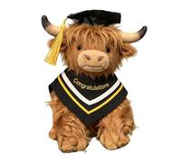Class of 2026 Graduation Highland Cow Plush Toy, 8" Stuffed Animal with Cap, Gown and Diploma, Cuddly Keepsake for Her and Him