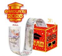 Class of 2026 Money Pull Box Graduation Gift, Interactive Cash Reveal Surprise Box with "GRADUATE 2026" Design, DIY P-op-Up Money Gift for High School College Grad, 4.7" Black Purple Red Blue