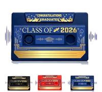 Class of 2026 Voice Recordable Graduation Keepsake, 5-Minute Recordable Message Device, graduation music note for talking greeting card, Retro Cassette Tape, for Classmates Graduates (BLUE)