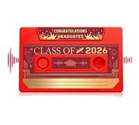 Class of 2026 Voice Recordable Graduation Keepsake, 5-Minute Recordable Message Device, graduation music note for talking greeting card, Retro Cassette Tape, for Classmates Graduates (RED)