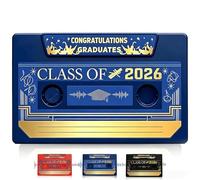 Class of 2026 Voice Recordable Graduation Keepsake, Retro Cassette Talking Card, 5-Min Audio Guest Book Alternative, Re-recordable Memory Gift for Graduation Party (Blue)