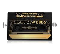 Class of 2026 Voice Recordable Graduation Keepsake, Retro Cassette Tape Talking Greeting Card, 5 Min Recording Graduation Gift, Funny Memory Souvenir for Him Her (Black)