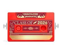 Class of 2026 Voice Recordable Graduation Keepsake, Retro Cassette Tape Talking Greeting Card, 5 Min Recording Graduation Gift, Funny Memory Souvenir for Him Her (Red)