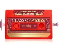 Class of 2026 Voice Recordable Graduation Keepsakes, 2026 Graduation Music Note for Talking Greeting Card, 300 Seconds Retro Tape Player Gifts, Capture Every Heartfelt Voice Memory Forever (red)
