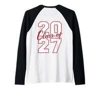 Class of 2027 Graduation Varsity White with Red Outline Back Raglan Baseball Tee