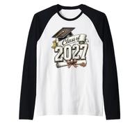 Class of 2027 Senior Graduation Cap Diploma Keepsake Raglan Baseball Tee