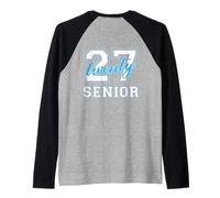 Class of 2027 Senior Graduation Cyan Letters on the Back Raglan Baseball Tee