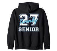 Class of 2027 Senior Graduation Cyan Letters on the back Zip Hoodie