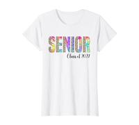 Class of 2027 Senior Tie Dye Leopard Graduation Student Value Graphic T-Shirt, Women, White, L