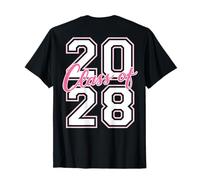 Class of 2028 Graduation Varsity White and Pink Outline Back T-Shirt