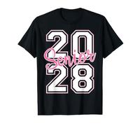 Class of 2028 Senior Grad White Pink Outline Stacked Letters Value Graphic T-Shirt