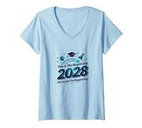 Class of 2028: This is Just The Beginning V-Neck T-Shirt, Women, Baby Blue, M