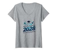 Class of 2028: This is Just The Beginning V-Neck T-Shirt, Women, Heather Grey, M