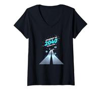 Class of 2040 Grow with Me Journey Begins Now V-Neck T-Shirt, Women, Black, L