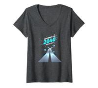 Class of 2040 Grow with Me Journey Begins Now V-Neck T-Shirt, Women, Dark Heather Grey, L