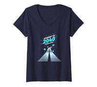 Class of 2040 Grow with Me Journey Begins Now V-Neck T-Shirt, Women, Navy, L
