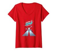 Class of 2040 Grow with Me Journey Begins Now V-Neck T-Shirt, Women, Red, L
