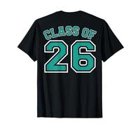 Class of 26 Grad 2026 Arched Varsity Teal White Outline Back T-Shirt