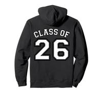 Class of 26 Grad 2026 Arched Varsity White with Black Back Pullover Hoodie