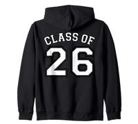 Class of 26 Grad 2026 Arched Varsity White with Black Back Zip Hoodie